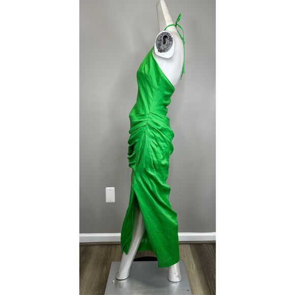 NWT Simkhai Hansel Halter Neck Linen Sleeveless Ruched Maxi Dress Parakeet Sz 2 - Picture 6 of 7